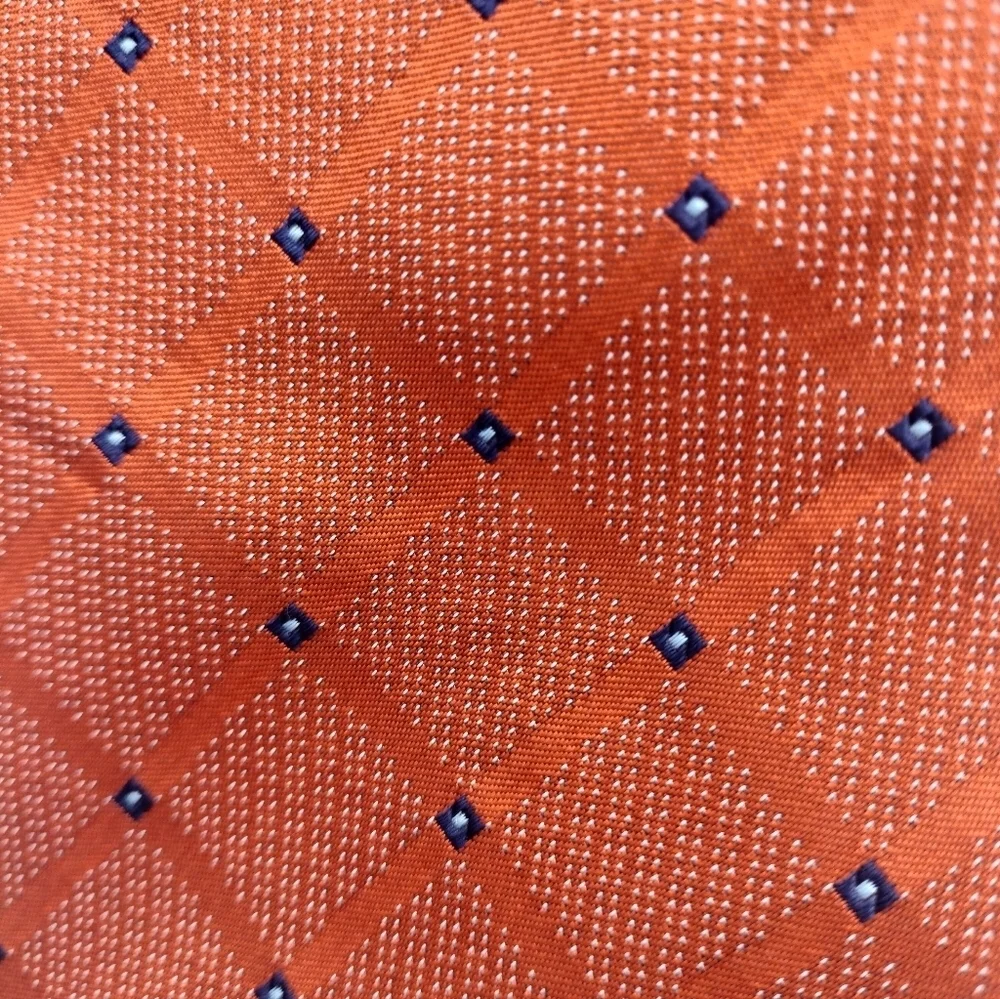 Brooks Basics Orange Tie with Blue Diamond Pattern Silk Necktie Formal Business